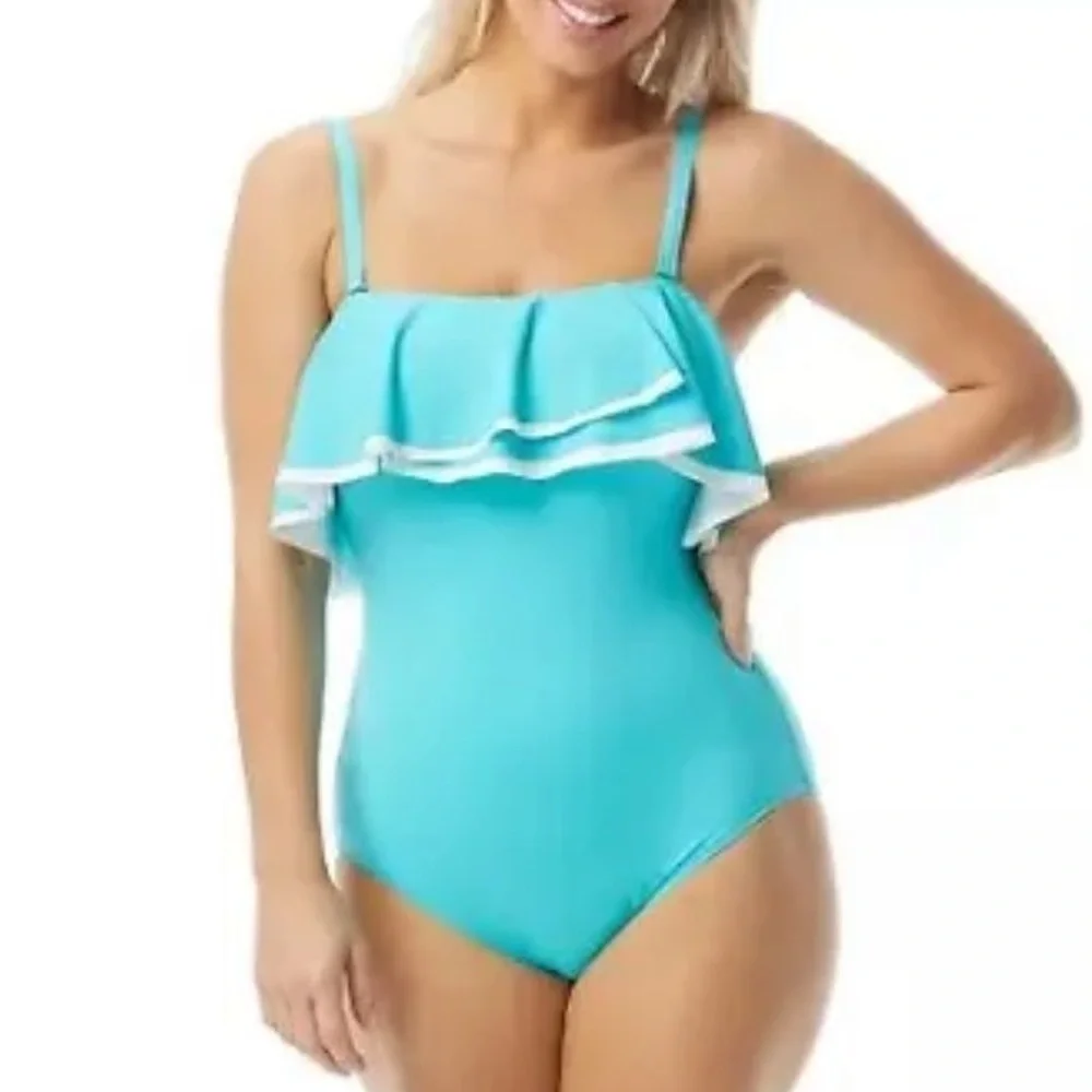 Coco Reef AQUA Contours Ruffled Strapless One-Piece Swimsuit - Picture 2 of 6